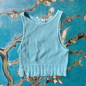 Zara Teal Ribbed Knit Top